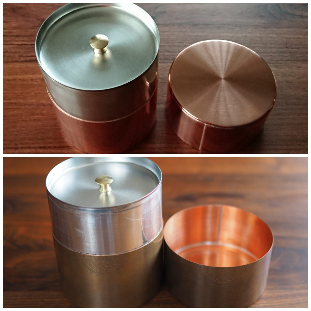 一保堂 刻印入 銅製　ブリキ製 茶筒2点　開化堂製　中　未使用
